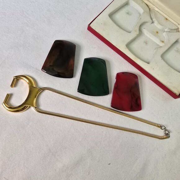 Vintage Lanvin Bijoux Lucite Interchangeable Pendant Necklace in Original Box - Picture 3 of 16